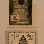 Monumento a la Duquesa de la Victoria y tarjeta reproducción del sello del Centenario del título de Enfermera. Colección de J. E. Lasarte Calderay